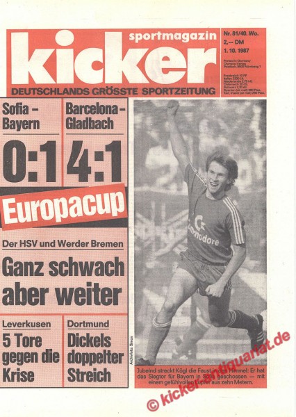 Kicker Sportmagazin Nr. 81, 1.10.1987 bis 7.10.1987