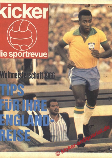 PELE 1965, Original alte Zeitung Kicker - Kicker Sportrevue vom 22. November bis 28. November 1965 zum Geburtstag