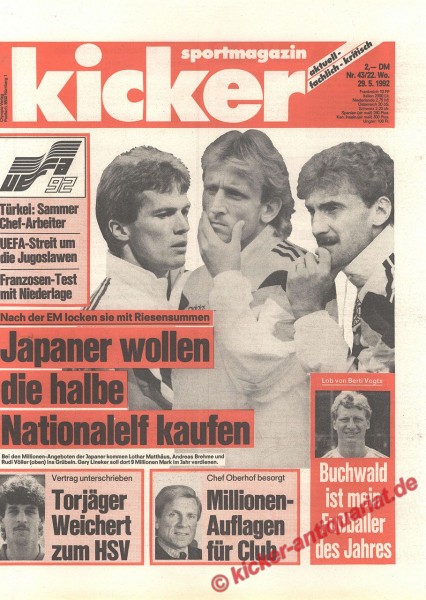 Kicker Sportmagazin Nr. 43, 28.5.1992 bis 3.6.1992