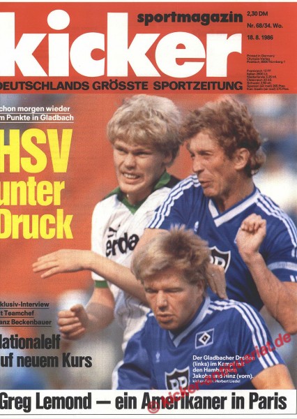 Kicker Sportmagazin Nr. 68, 18.8.1986 bis 24.8.1986