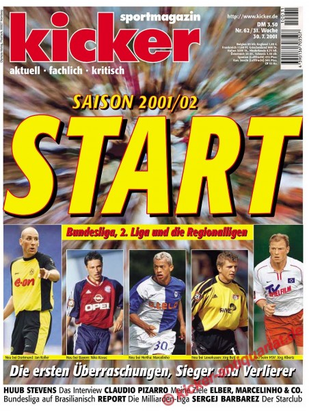 Kicker Sportmagazin Nr. 62, 30.7.2001 bis 5.8.2001