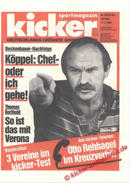 Kicker Sportmagazin Nr. 59, 17.7.1986 bis 23.7.1986