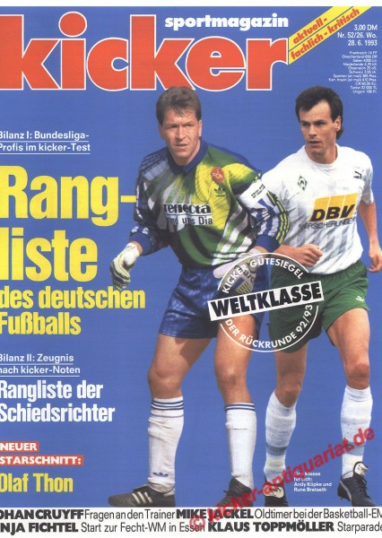 Die Rangliste des Deutschen Fußballs 1993: Eine Klasse für sich! Andy Köpke ud Rune Bratseth.