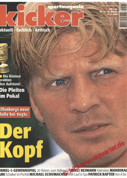 Kicker Sportmagazin Nr. 72, 31.8.1998 bis 6.9.1998