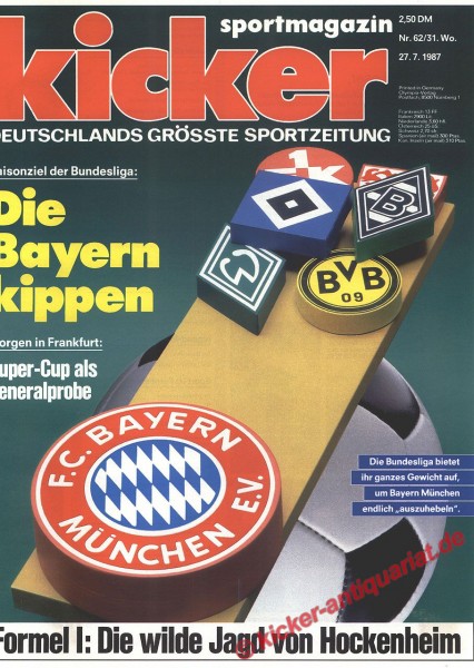 Kicker Sportmagazin Nr. 62, 27.7.1987 bis 2.8.1987