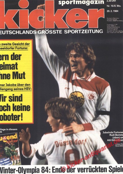 Kicker Sportmagazin Nr. 16, 20.2.1984 bis 26.2.1984