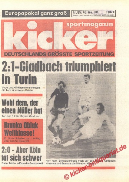 Kicker Sportmagazin Nr. 85, 21.10.1976 bis 27.10.1976