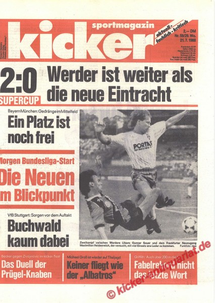 Kicker Sportmagazin Nr. 59, 21.7.1988 bis 27.7.1988