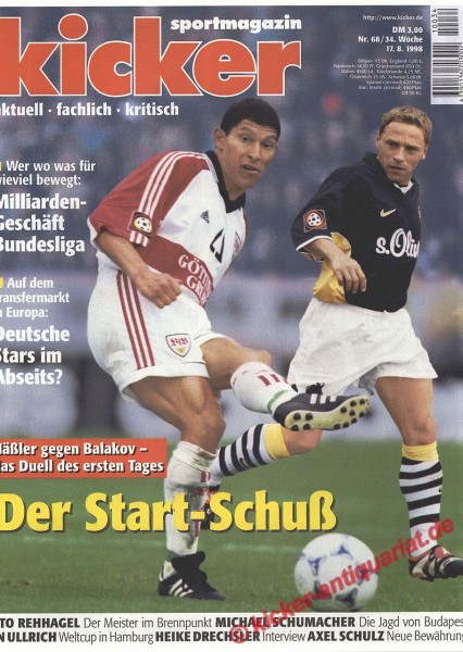 Kicker Sportmagazin Nr. 68, 17.8.1998 bis 23.8.1998