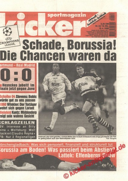 Kicker Sportmagazin Nr. 33, 16.4.1998 bis 22.4.1998