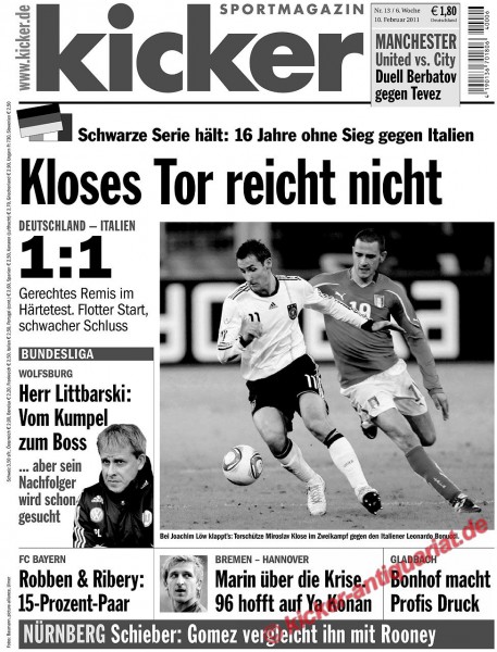 Kicker Sportmagazin Nr. 13, 10.2.2011 bis 16.2.2011