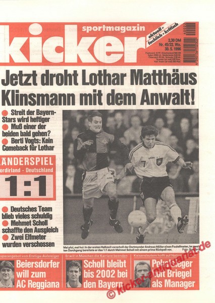 Kicker Sportmagazin Nr. 45, 30.5.1996 bis 5.6.1996