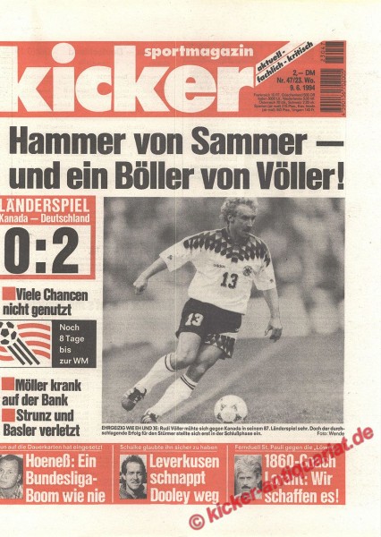 Kicker Sportmagazin Nr. 47, 9.6.1994 bis 15.6.1994