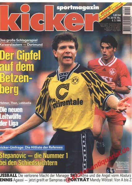 Kicker Sportmagazin Nr. 20, 6.3.1995 bis 12.3.1995