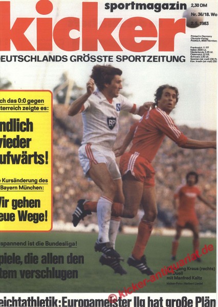 Wolfgang Kraus (Bayern München) und Manfred Kaltz (Hamburger SV)