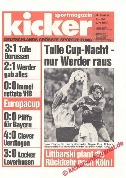 Kicker Sportmagazin Nr. 81, 2.10.1986 bis 8.10.1986