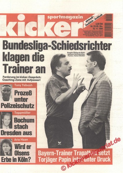 Kicker Sportmagazin Nr. 91, 10.11.1994 bis 16.11.1994