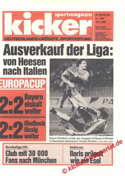 Kicker Sportmagazin Nr. 25, 19.3.1987 bis 25.3.1987