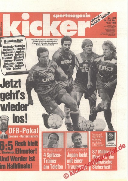 Kicker Sportmagazin Nr. 13, 10.2.1994 bis 16.2.1994