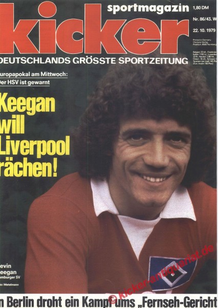 Kicker Sportmagazin Nr. 86, 22.10.1979 bis 28.10.1979