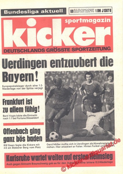 Kicker Sportmagazin Nr. 69, 28.8.1975 bis 3.9.1975