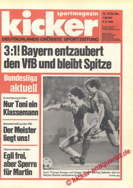 Kicker Sportmagazin Nr. 73, 6.9.1984 bis 12.9.1984