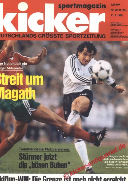 Kicker Sportmagazin Nr. 22, 11.3.1985 bis 17.3.1985