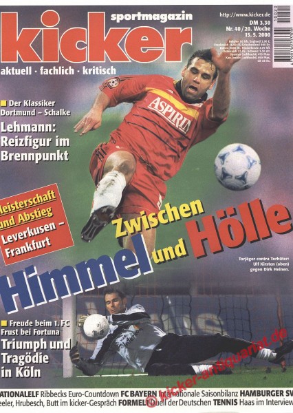 Kicker Sportmagazin Nr. 40, 15.5.2000 bis 21.5.2000