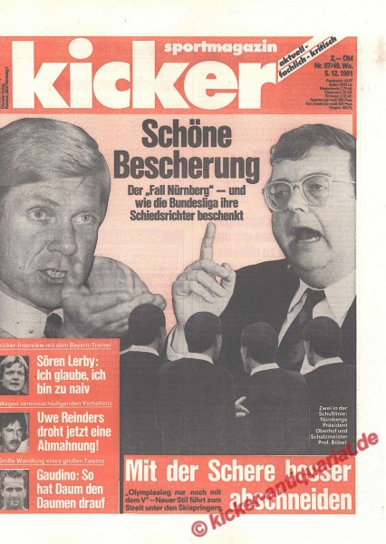 Kicker Sportmagazin Nr. 97, 5.12.1991 bis 11.12.1991