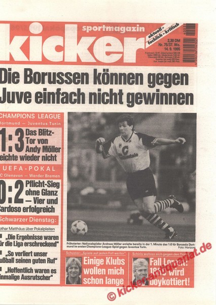 Kicker Sportmagazin Nr. 75, 14.9.1995 bis 20.9.1995