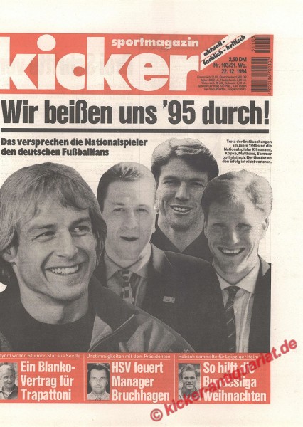 Kicker Sportmagazin Nr. 103, 22.12.1994 bis 28.12.1994
