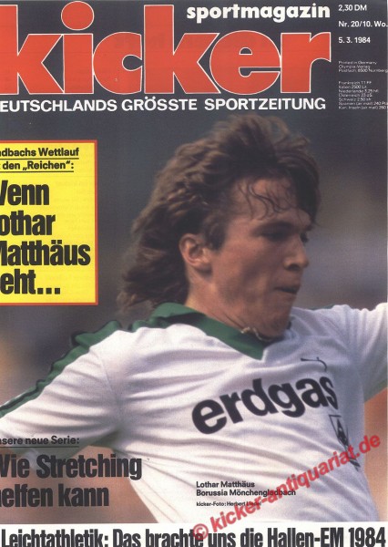 Kicker Sportmagazin Nr. 20, 5.3.1984 bis 11.3.1984