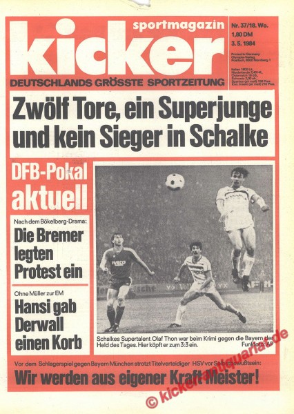 Kicker Sportmagazin Nr. 37, 3.5.1984 bis 9.5.1984
