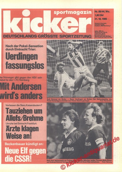 Kicker Sportmagazin Nr. 89, 31.10.1985 bis 6.11.1985