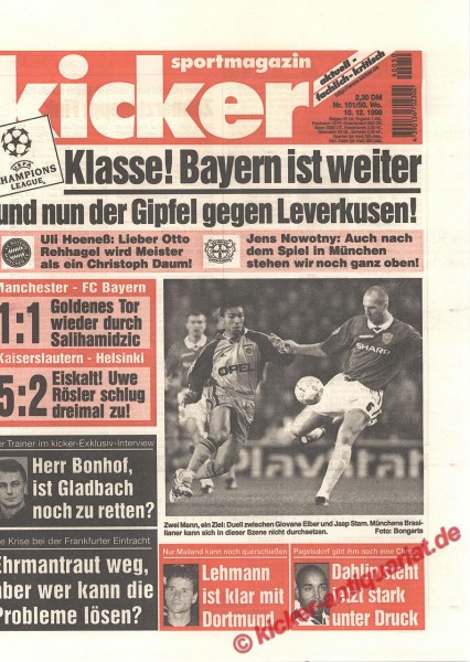 Kicker Sportmagazin Nr. 101, 10.12.1998 bis 16.12.1998