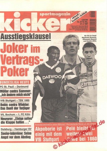 Kicker Sportmagazin Nr. 27, 27.3.1997 bis 2.4.1997