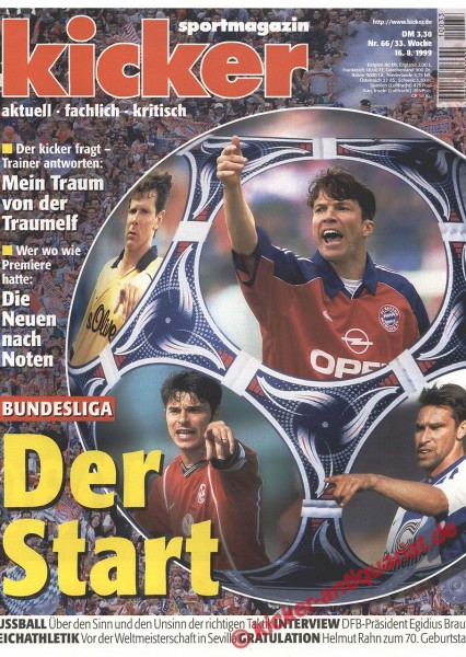 Kicker Sportmagazin Nr. 66, 16.8.1999 bis 22.8.1999