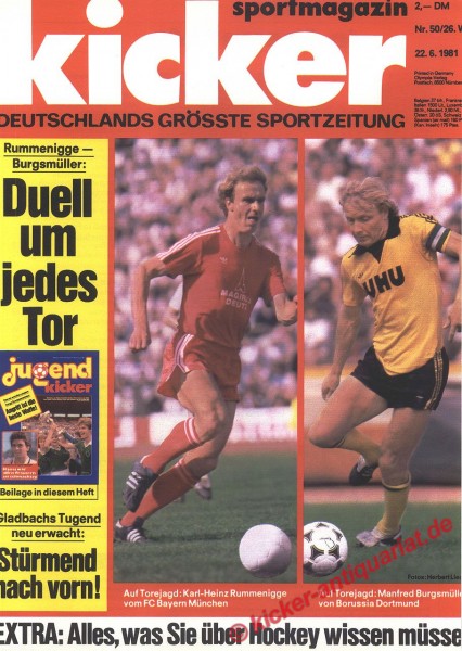 Kicker Sportmagazin Nr. 50, 22.6.1981 bis 28.6.1981