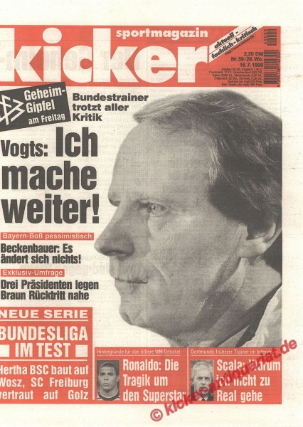 Kicker Sportmagazin Nr. 59, 16.7.1998 bis 22.7.1998