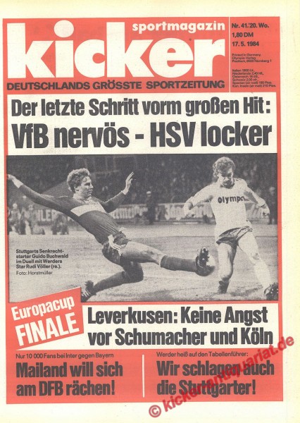 Kicker Sportmagazin Nr. 41, 17.5.1984 bis 23.5.1984
