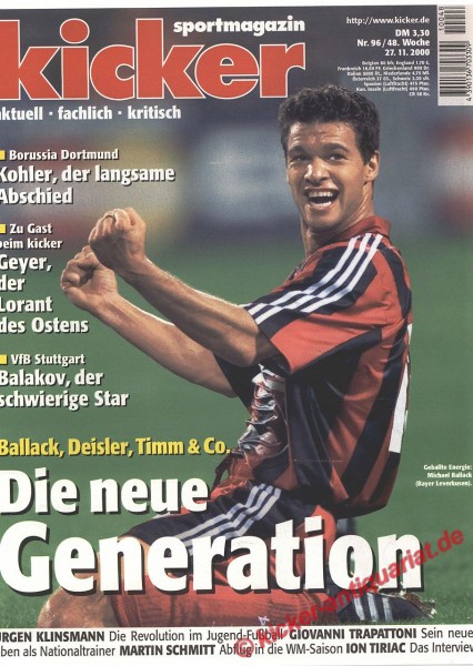Kicker Sportmagazin Nr. 96, 27.11.2000 bis 3.12.2000