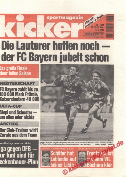 Kicker Sportmagazin Nr. 37, 5.5.1994 bis 11.5.1994