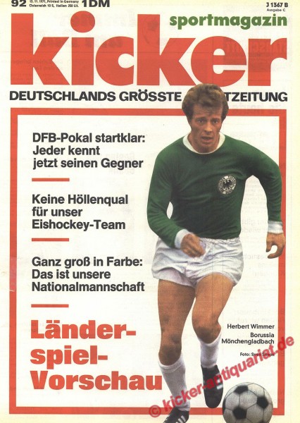 Kicker Sportmagazin Nr. 92, 15.11.1971 bis 21.11.1971