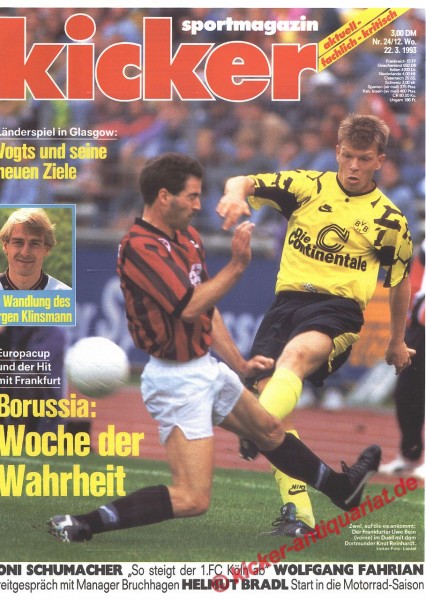 Kicker Sportmagazin Nr. 24, 22.3.1993 bis 28.3.1993