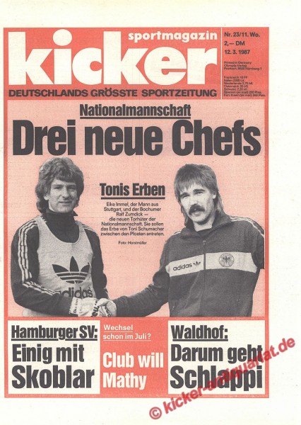 Kicker Sportmagazin Nr. 23, 12.3.1987 bis 18.3.1987