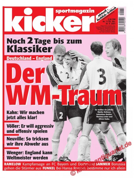 Kicker Sportmagazin Nr. 71, 30.8.2001 bis 5.9.2001