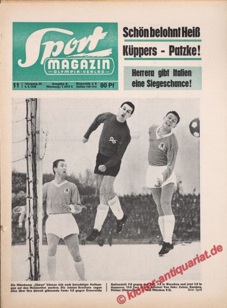 Original alte Zeitung Kicker - das Sportmagazin vom 8.3.1965