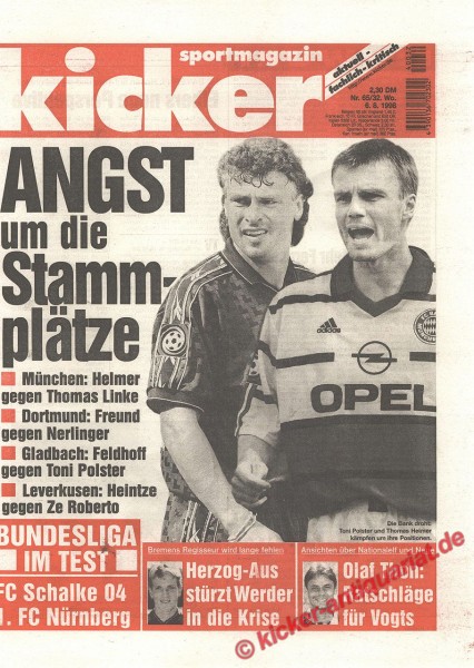 Kicker Sportmagazin Nr. 65, 6.8.1998 bis 12.8.1998