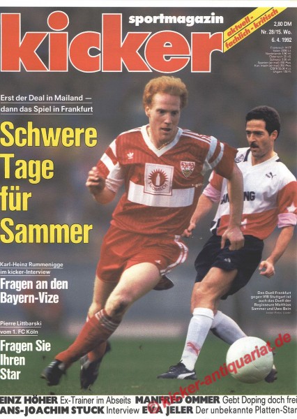 Kicker Sportmagazin Nr. 28, 6.4.1992 bis 12.4.1992
