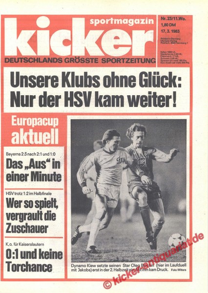 Kicker Sportmagazin Nr. 23, 17.3.1983 bis 23.3.1983